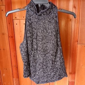 Papell Boutique Black sleeveless top silver bead embroidered flower design